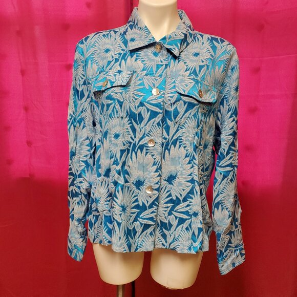 Chico's Tops - #238 Chico's Blue White Patterned Button-Down Dressy Shirt Size 3 (16)